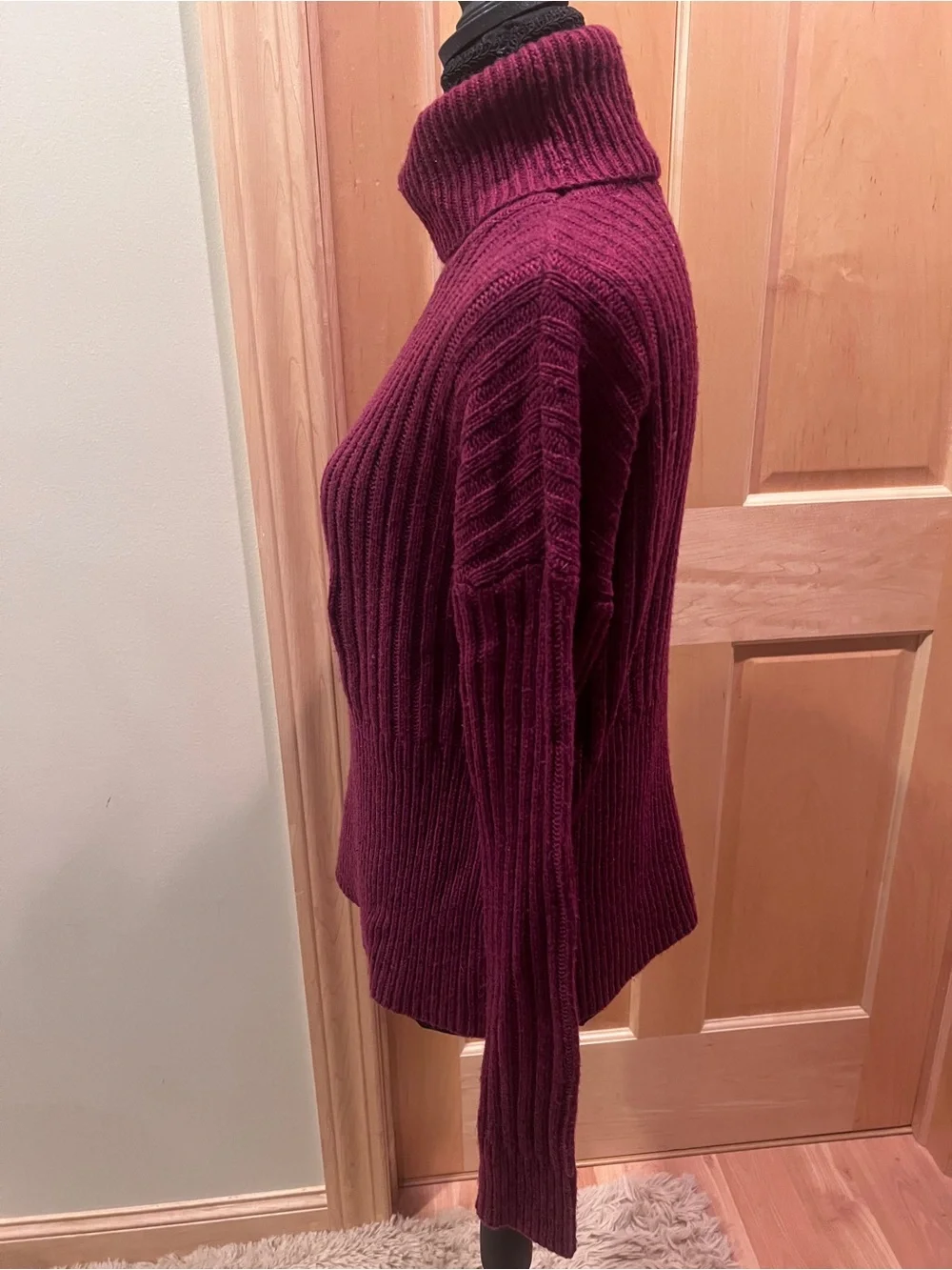 Michael Kors Women Preppy Burgundy Ribbed Turtleneck Sweater Classic Academia XS